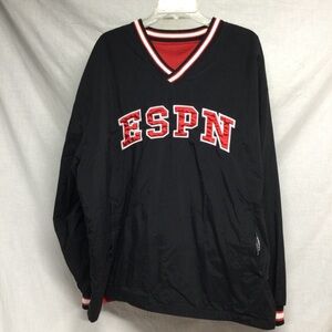 ESPN VTG Mens Black Red Reversible V-Neck Pullover Windbreaker Jacket Sz XXL